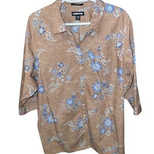 Lands' End No Iron Supima Button Down Floral 3/4 Sleeve